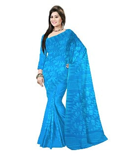 Pradip Fabrics Woven Tant Silk Gap Dhakai Jamdani Sky Blue Saree