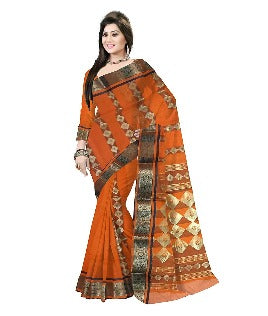 Pradip Fabrics Woven Tant Cotton Silk Orange Color Saree