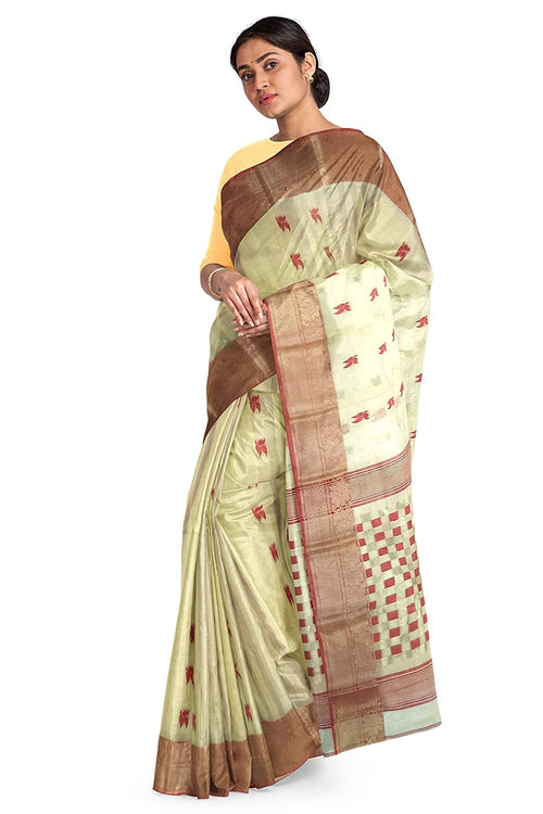 Pradip Fabrics Ethnic Women's Tant Silk White Color Saree