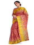 Pradip Fabrics Woven Tant Silk Blend Yellow and Red Baluchuri Saree