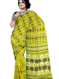 Pradip Fabrics Ethnic Women's Tant jamdani Yellow Green Color Saree