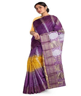 Pradip Fabrics Yellow and Purple Tant Silk Blend Saree