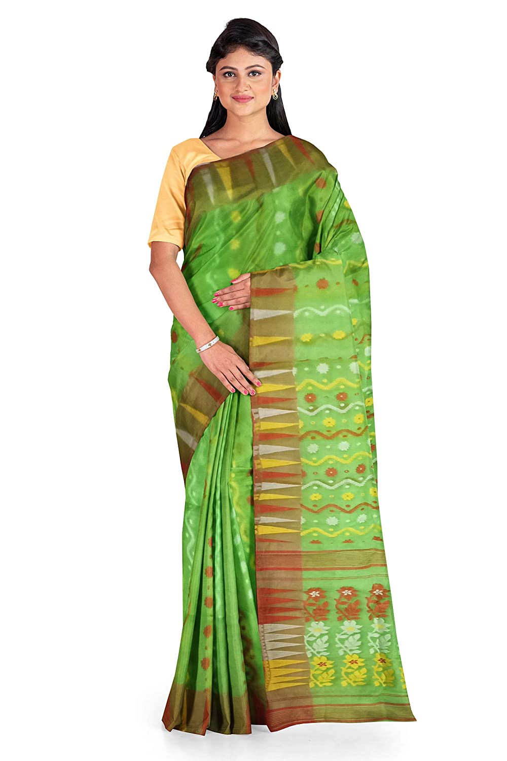 Pradip Fabrics Ethnic Women's Tant Jamdani Green Color Saree