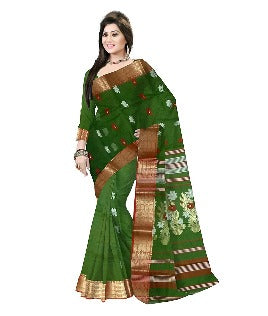 Pradip Fabrics Ethnic Women's Tant Cotton Dark Green Color Saree