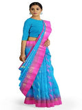 Pradip Fabrics Woven Tant Silk Blend Light Blue and Pink Baluchari Saree