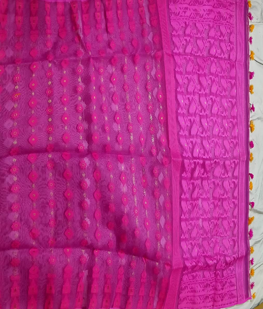 Pradip Fabrics Ethnic Women's Tant jamdani Magenta Color Saree