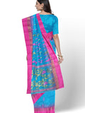 Pradip Fabrics Woven Tant Silk Blend Light Blue and Pink Baluchari Saree