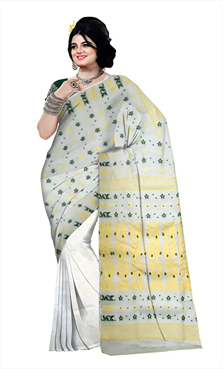 Pradip Fabrics Ethnic Women's Tant jamdani White Color Saree