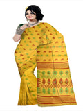 Pradip Fabrics Ethnic Women's Tant jamdani Mustard Color Floral Design Saree