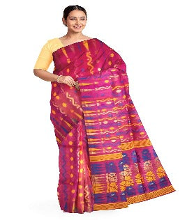 Pradip Fabrics Ethnic Women's Tant Jamdani Dark Pink Color Saree