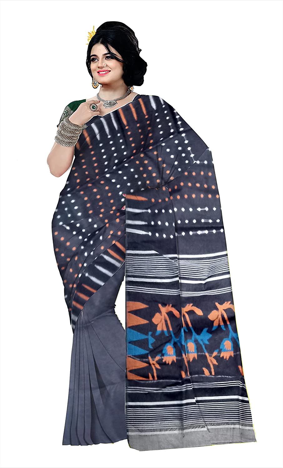 Pradip Fabrics Ethnic Women's Tant jamdani  Black Color Saree