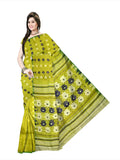 Pradip Fabrics Ethnic Women's Tant jamdani Yellow Green Color Saree
