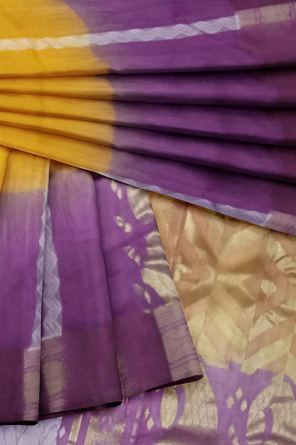 Pradip Fabrics Yellow and Purple Tant Silk Blend Saree