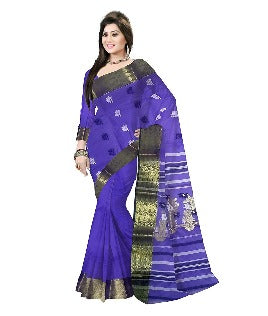 Pradip Fabrics Ethnic Women's Tant Cotton Silk Blue Color Saree