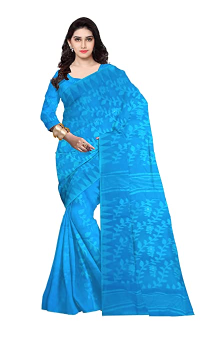 Pradip Fabrics Woven Tant Silk Gap Dhakai Jamdani Sky Blue Saree