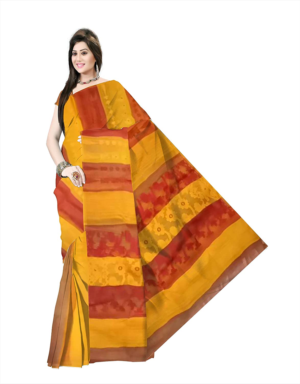 Pradip Fabrics Ethnic Women's Cotton Tant Gap Jamdani Red Color Saree