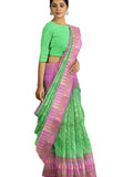 Pradip Fabrics Ethnic Women's All over Tant Jamdani Light Green and Pink Color Saree