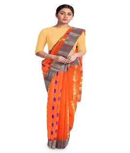 Pradip Fabrics Orange color Tant cotton Silk Blend Saree