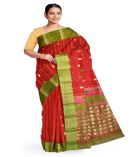 Pradip Fabrics Ethnic Women's Tant Silk Red Color Saree