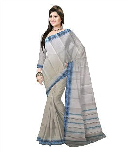 Pradip Fabrics Ethnic Women's Grey color body and Blue color border Tant Cotton Saree