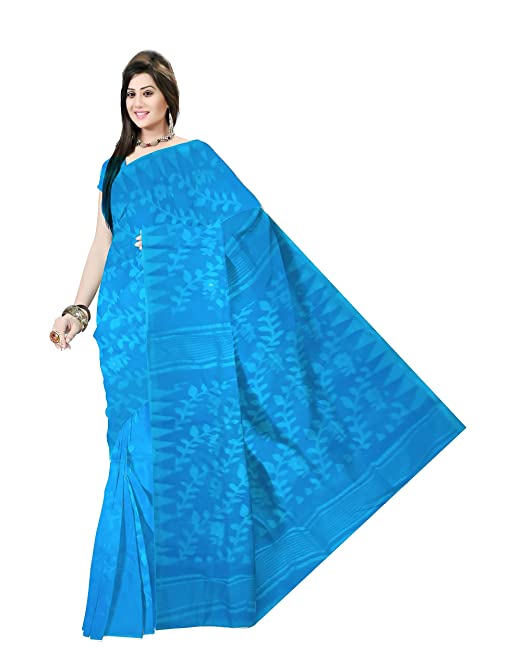 Pradip Fabrics Woven Tant Silk Gap Dhakai Jamdani Sky Blue Saree