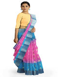 Pradip Fabrics Blue and Pink Tant Silk Blend Saree