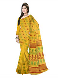 Pradip Fabrics Ethnic Women's Tant jamdani Mustard Color Floral Design Saree