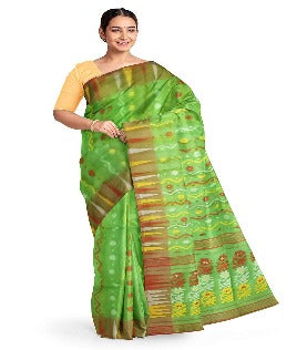 Pradip Fabrics Ethnic Women's Tant Jamdani Green Color Saree