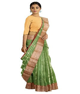Pradip Fabrics Green color Tant cotton Silk Blend Saree