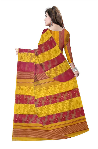 Pradip Fabrics Ethnic Women's Cotton Tant Gap Jamdani Yellow Color Saree