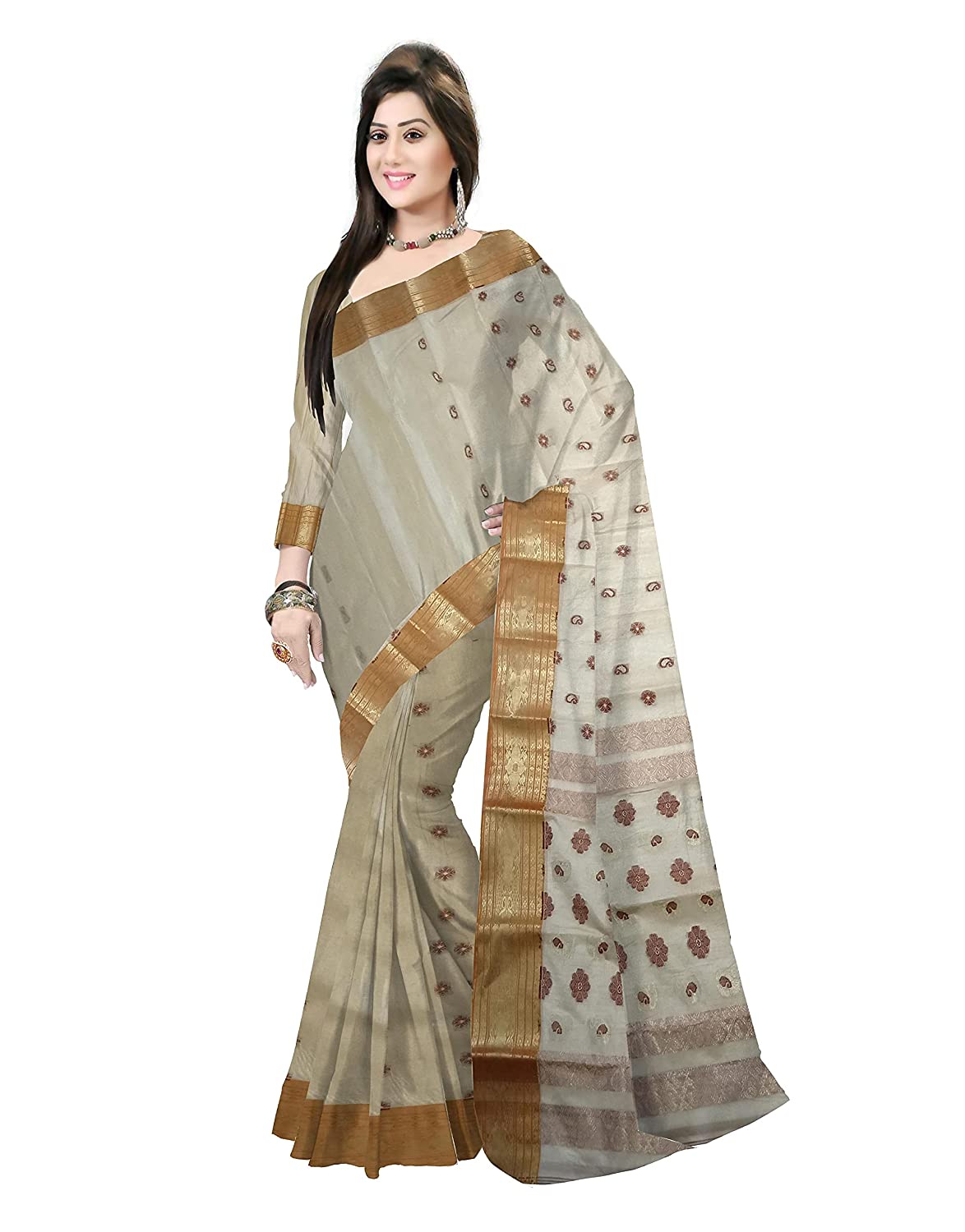 Pradip Fabrics Woven Tant cotton Silk Brown color Saree