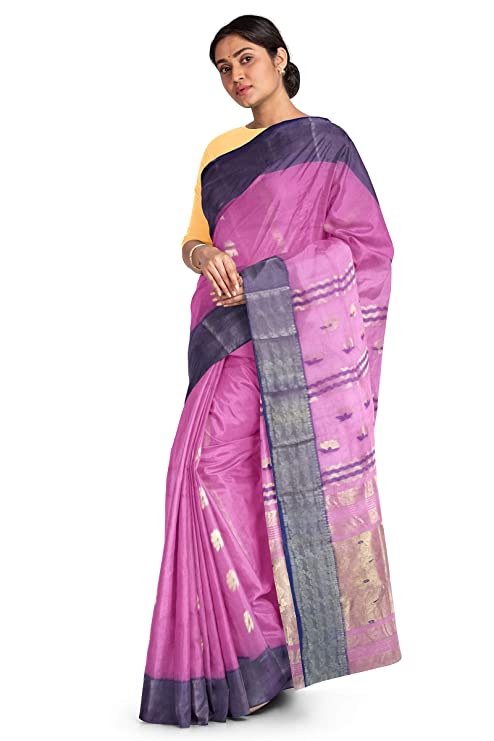 Pradip Fabrics Woven Tant Cotton Pink Saree