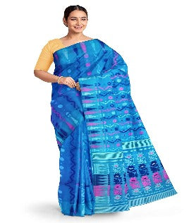 Pradip Fabrics Ethnic Women's Tant Jamdani Blue Color Saree
