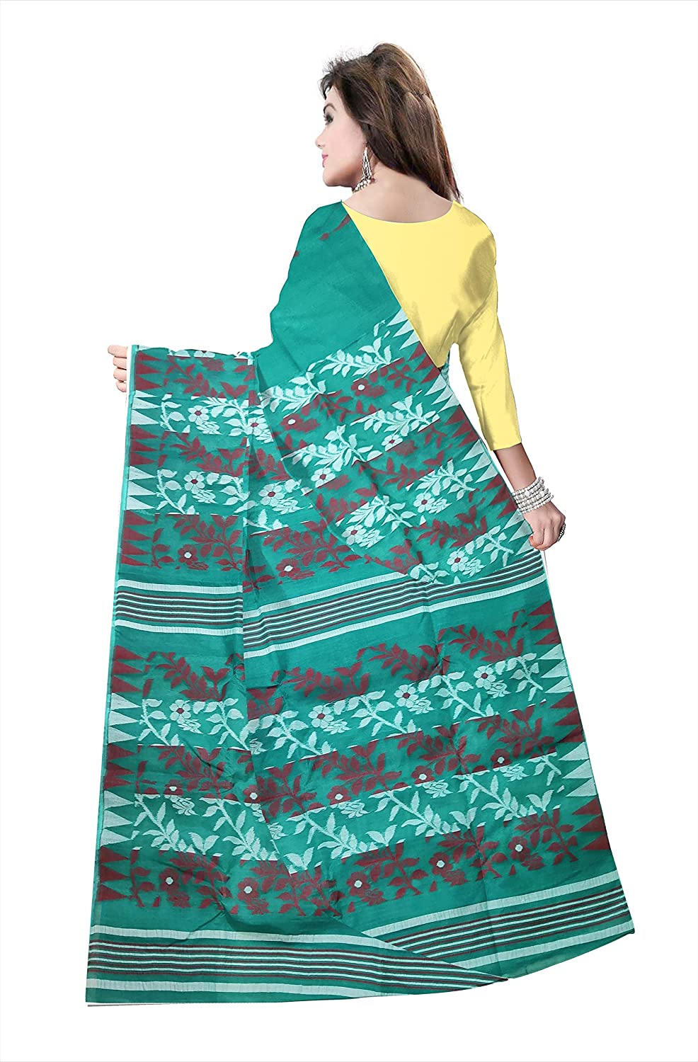 Pradip Fabrics Ethnic Women's Tant jamdani Sea Green Color Saree
