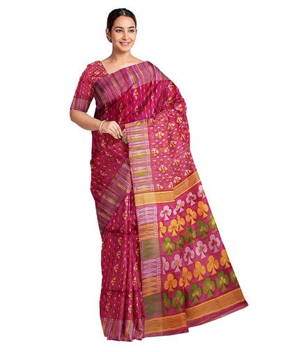 Pradip Fabrics Ethnic Women's Tant Jamdani Maroon Color Saree