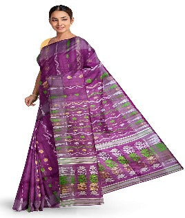 Pradip Fabrics Ethnic Women's Tant Jamdani Purple Color Saree