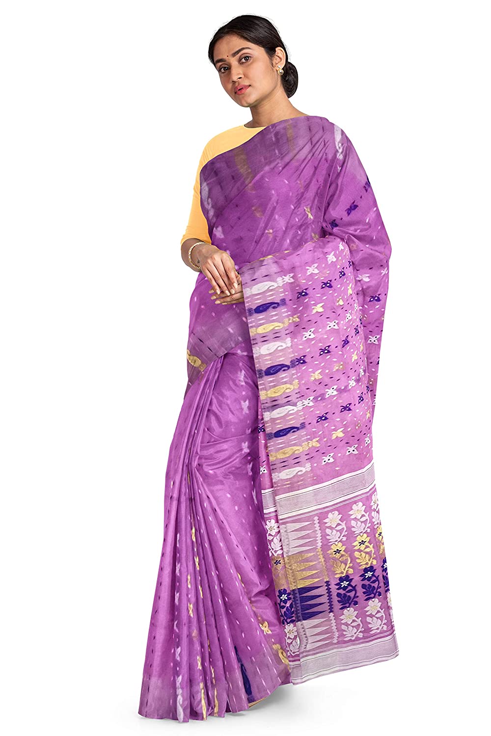 Pradip Fabrics Ethnic Women's Tant Jamdani Purple Color Saree