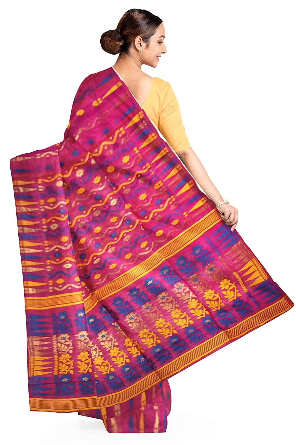 Pradip Fabrics Ethnic Women's Tant Jamdani Dark Pink Color Saree