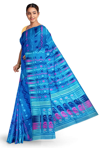 Pradip Fabrics Ethnic Women's Tant Jamdani Blue Color Saree