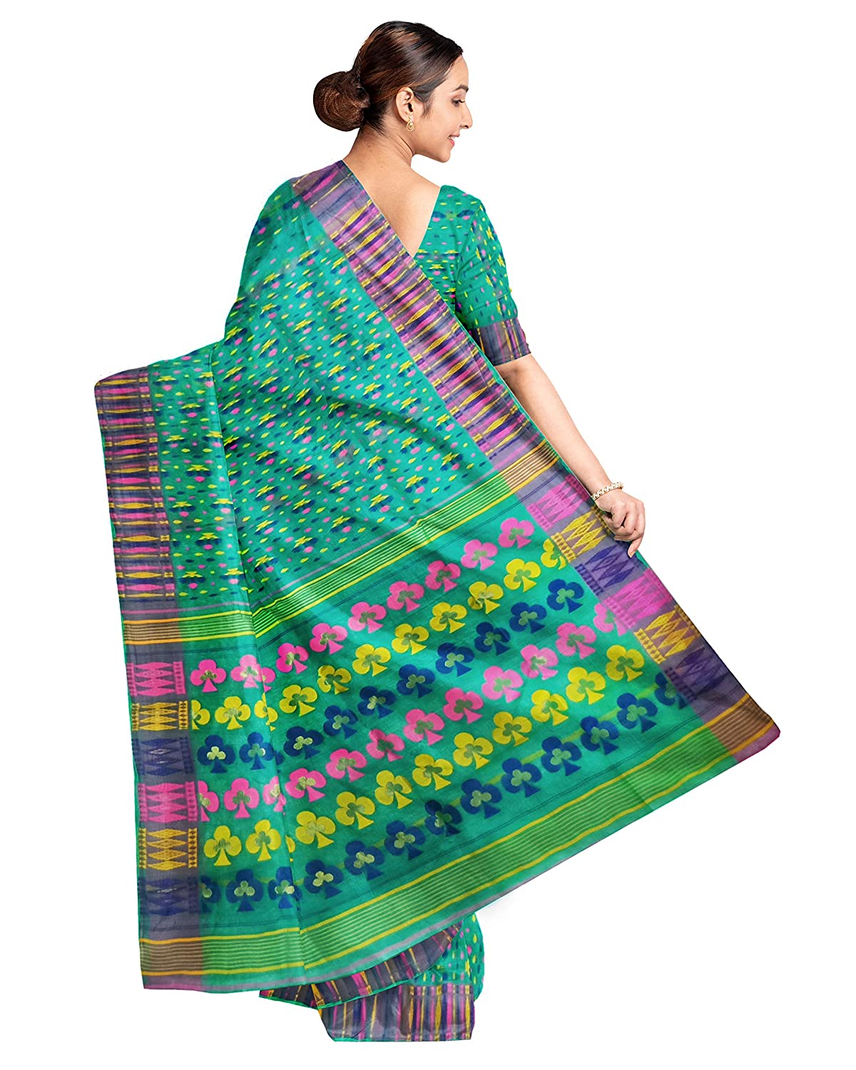 Pradip Fabrics Ethnic Women's Tant Jamdani Jade Green Color Saree