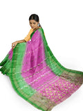 Pradip Fabrics Ethnic Women's Tant Silk Green, Pink Color Saree