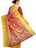 Pradip Fabrics Woven Tant Silk Blend Yellow and Red Baluchuri Saree