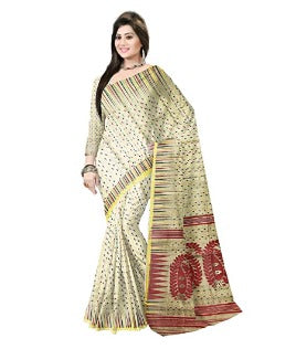 Pradip Fabrics Ethnic Women's Tant Silk Off White Color Jamdani Saree