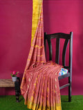 Pradip Fabrics Woven Tant Silk Blend Yellow and Red Baluchuri Saree