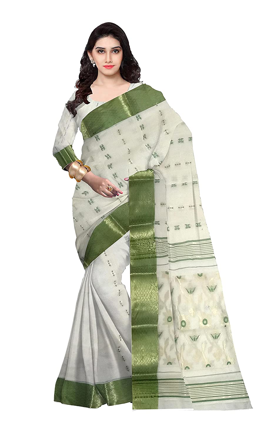 Pradip Fabrics Ethnic Women's Tant Cotton White color Saree