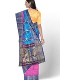 Pradip Fabrics Woven Pink and Blue Tant Silk Blend Saree
