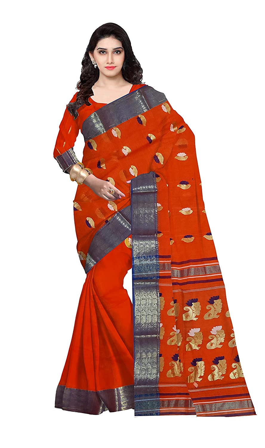 Pradip Fabrics Ethnic Women's Tant Cotton Silk Red Color Saree