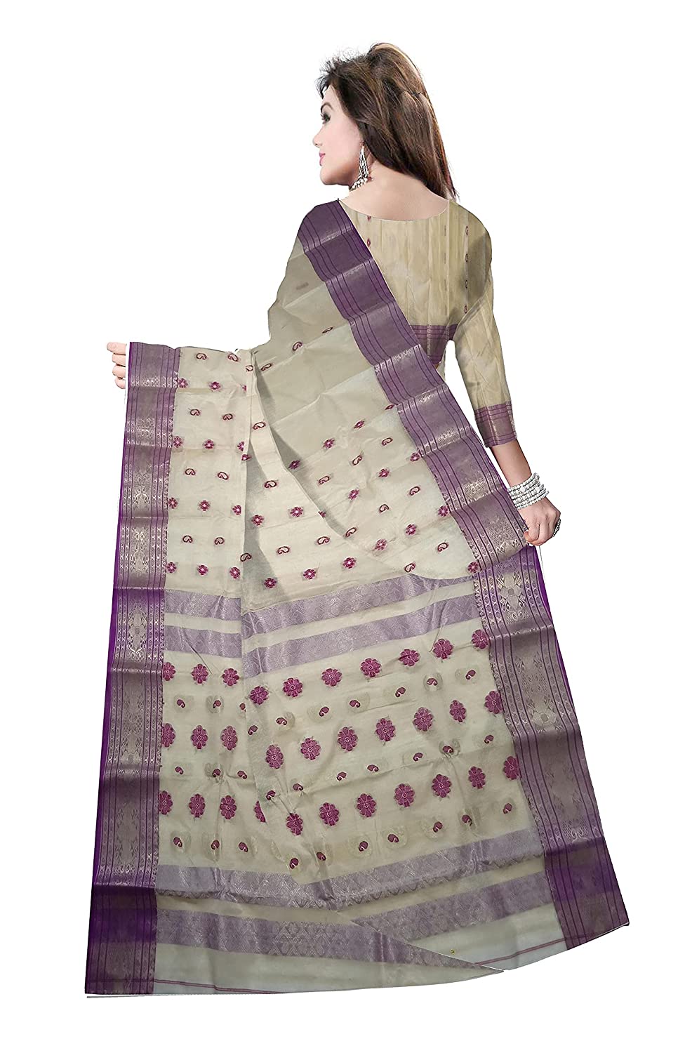 Pradip Fabrics Women's Tant Tussar Silk Brown color Saree