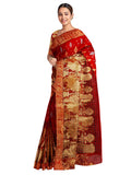 Pradip Fabrics Ethnic Women's and Girl's Red and Golden color Baluchari saree
