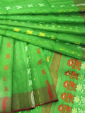 Pradip Fabrics Ethnic Women's Tant Jamdani Green Color Saree